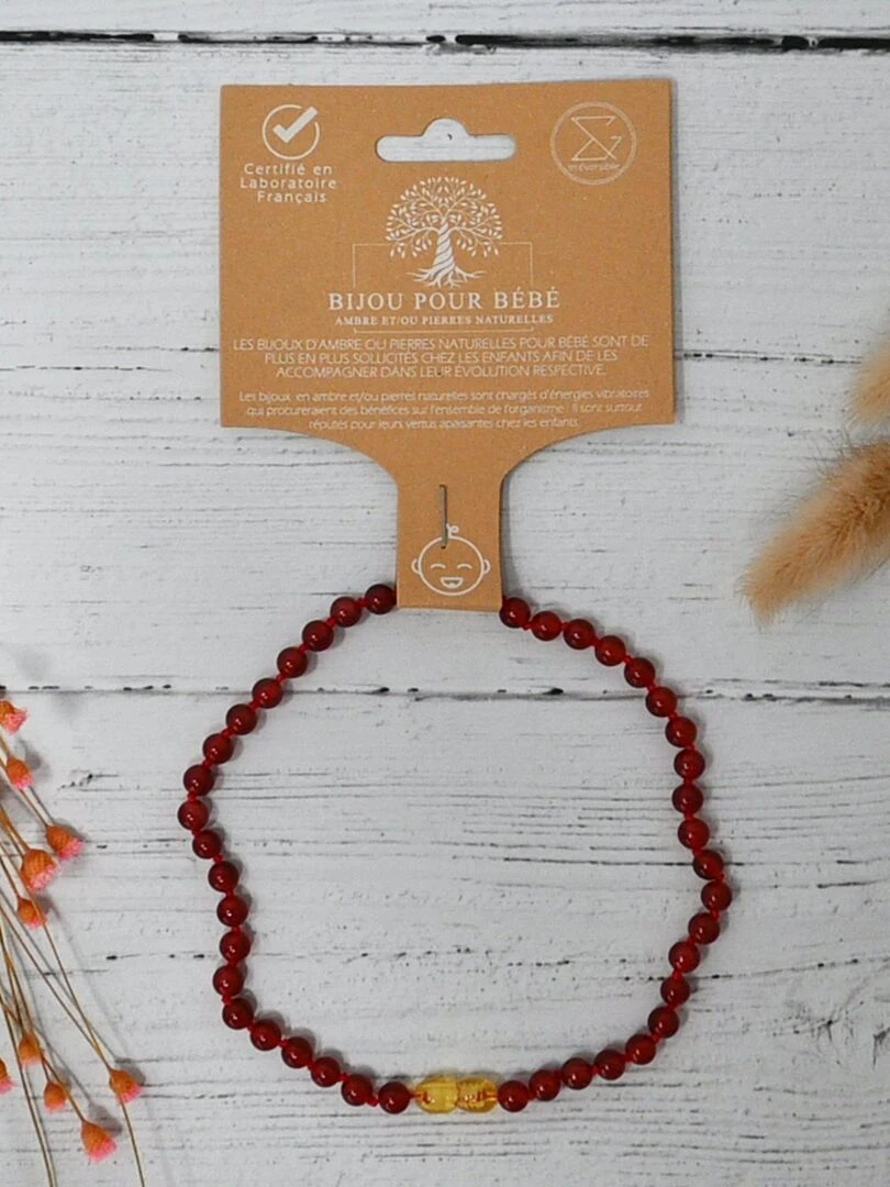 Collier Bébé   Pierres naturelles : Cornaline   Rouge