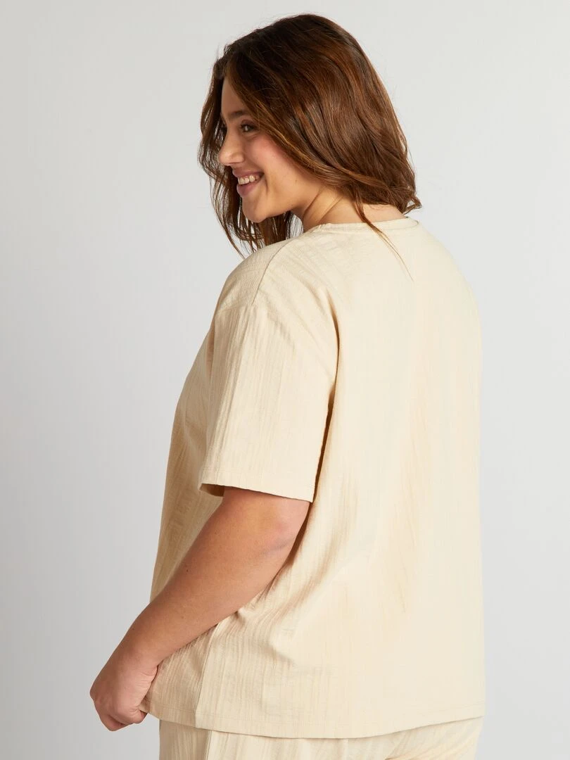 T shirt stretch à col rond   Beige