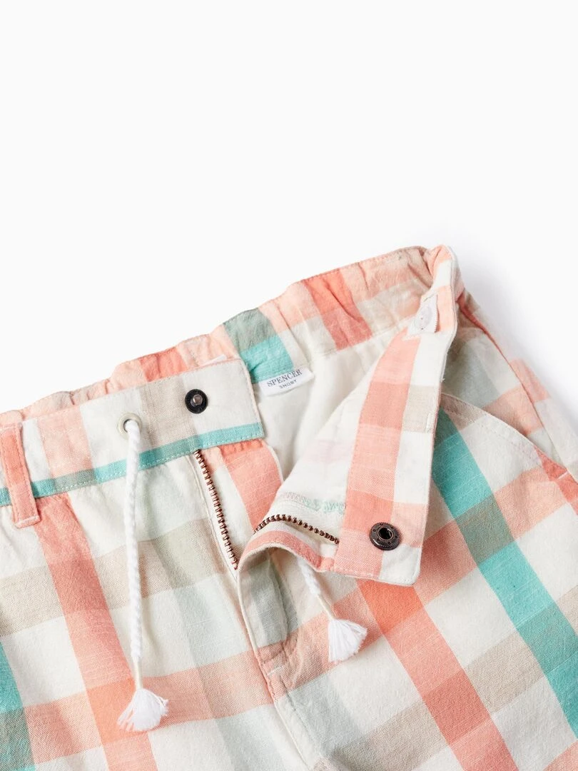 Shorts En Coton À Carreaux Pour Garçon   Blanc