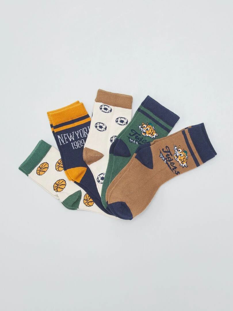 Chaussettes avec imprimés fantaisie Lot de 5 Marron