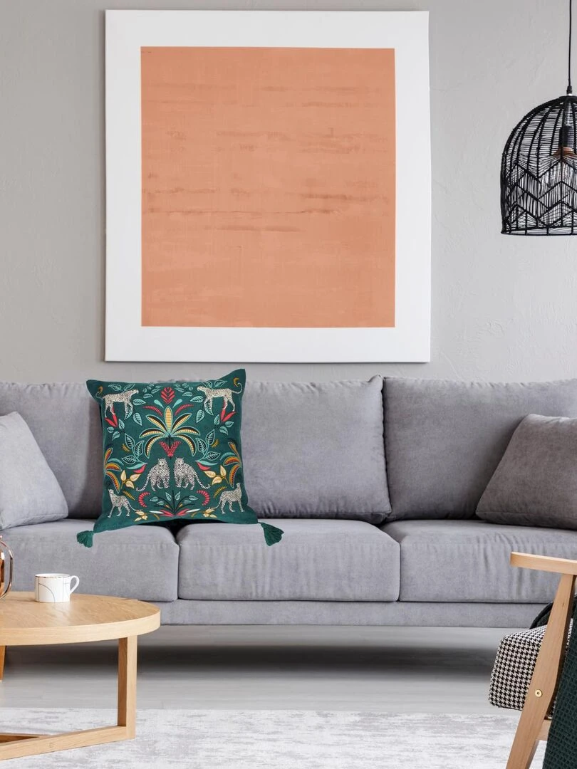 Housse de coussin bleu en coton   Bleu