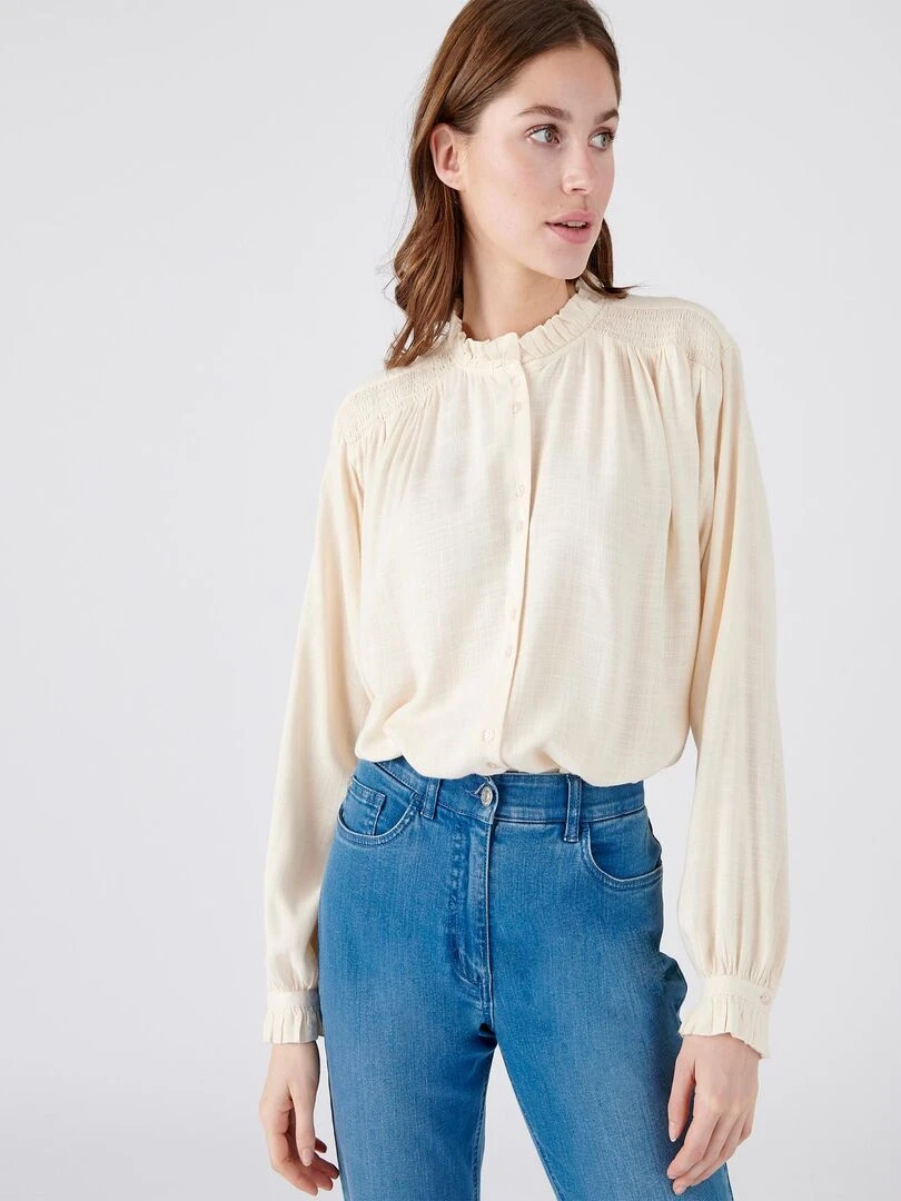 Chemisier smocks et volants Damart Beige clair