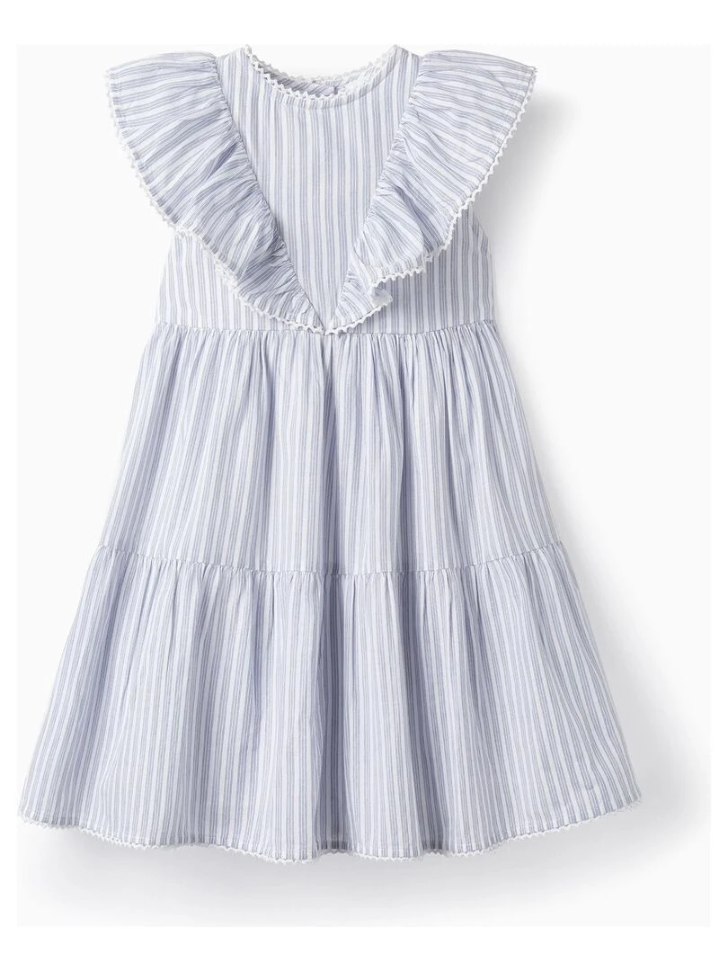 Robe en coton à volants pour fille manches longues Blanc