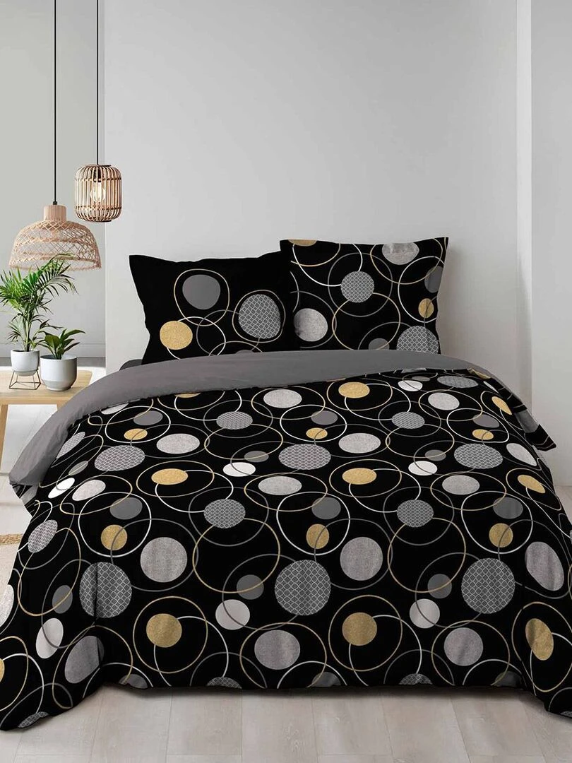 Housse de couette 240x220 + 2 taies métallisé Milor coton 57 fils Noir