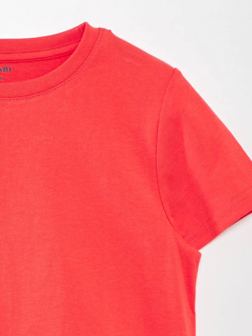 T shirt uni à col rond Rouge
