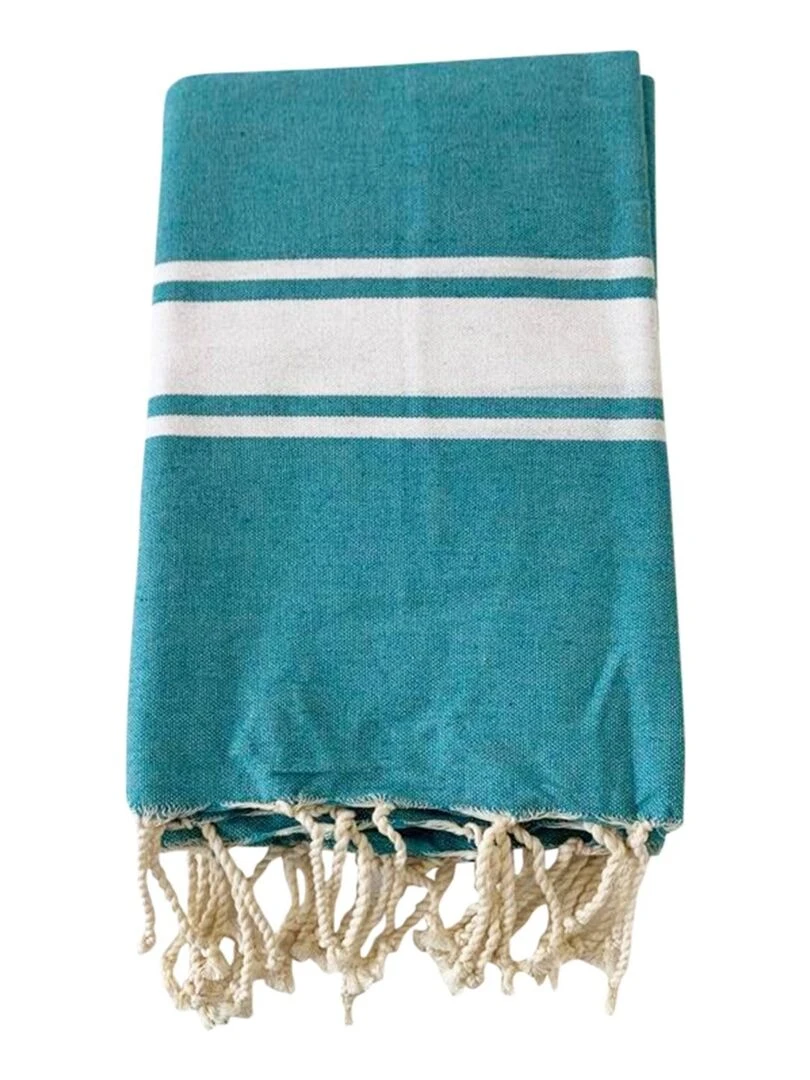Serviette de plage Fouta traditionnelle Kozo Tile 100x200 190g/m² Bleu canard