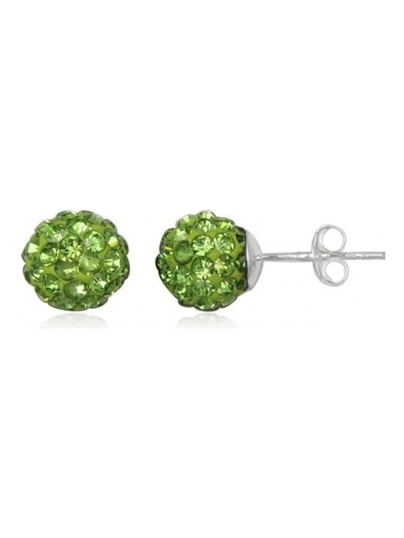 Boucles d'oreilles strass et argent forme boule Bijoucolor Vert
