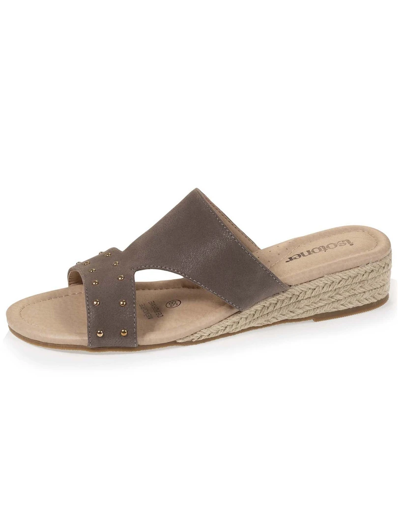 Isotoner Mules Femme Cloutées Talon Taupe Marron
