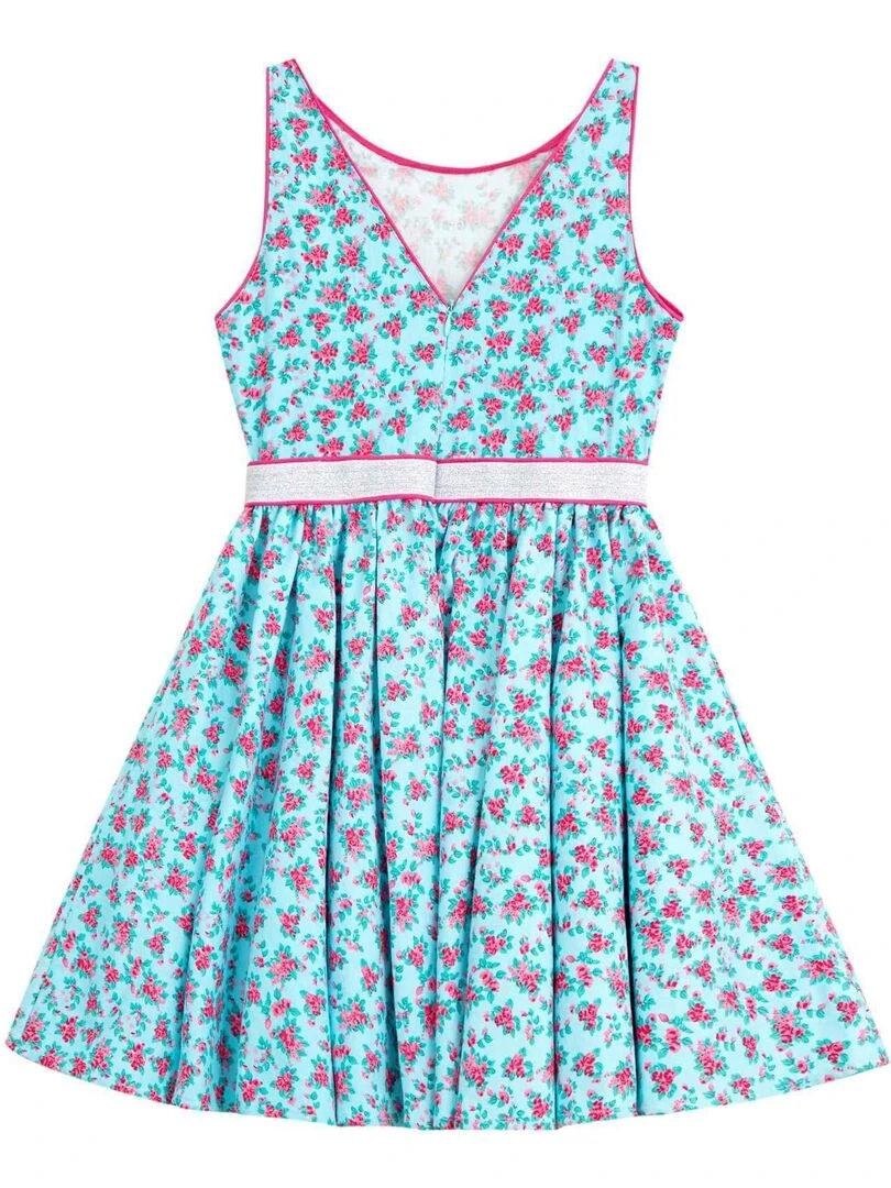 Robe Cérémonie Fleurie Bleu Turquoise Fuchsia  HEPBURN   'LA FAUTE A VOLTAIRE'   Bleu