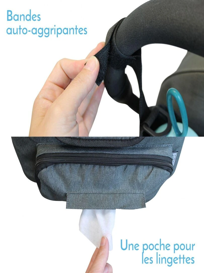 Lot de 2 sacs à langer  de rangement pour poussette   Monsieur Bébé   Gris