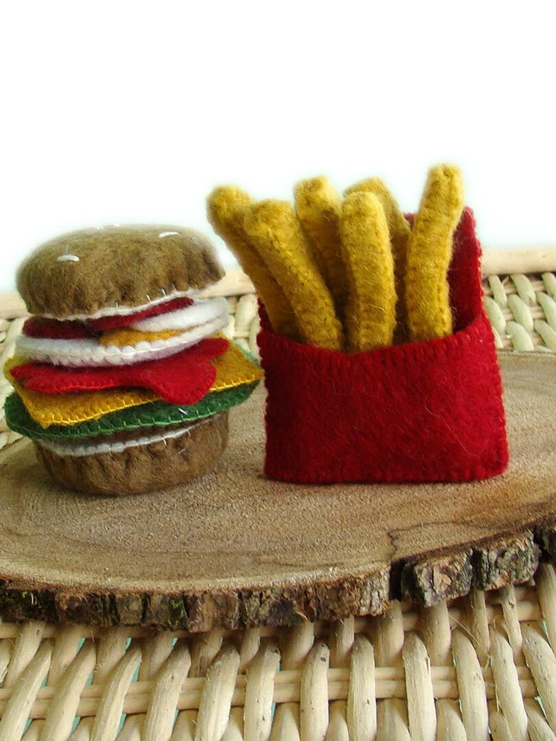 Set repas en laine feutrée   Hamburger Frites   N/A
