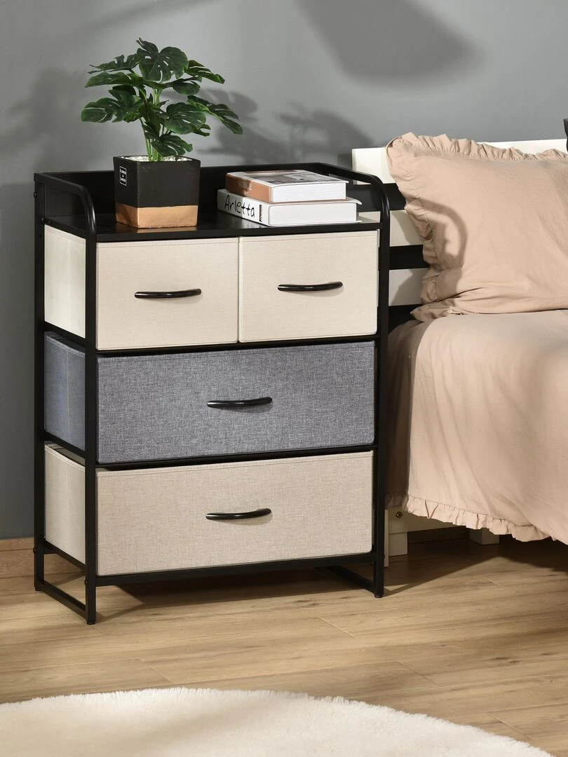 Commode meuble de rangement 4 tiroirs 58 x 29 x 78 5 cm   Beige