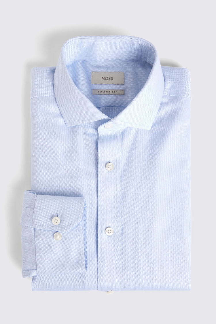 Tailored Fit Sky Textured Dobby Non-Iron Shirt   Buy Online at Moss