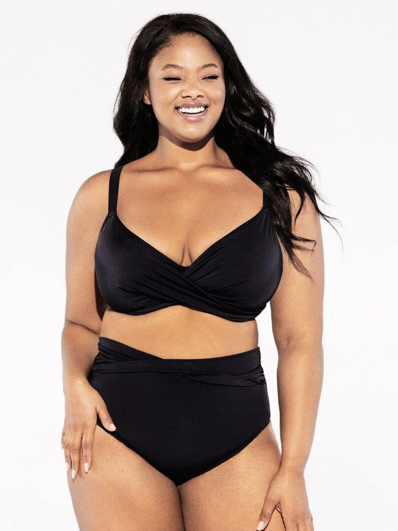 Haut de maillot de bain twisté grande taille Magnetic   Noir