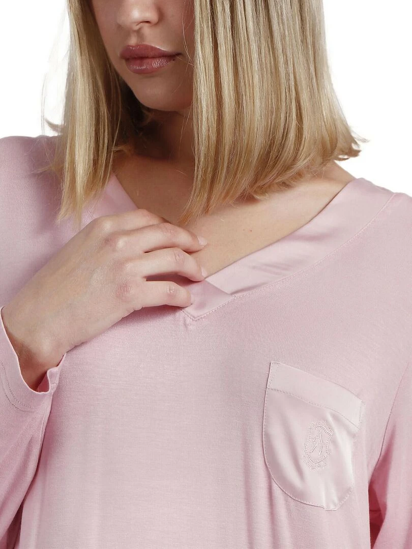 Chemise de nuit manches longues Satin Bands   Rose