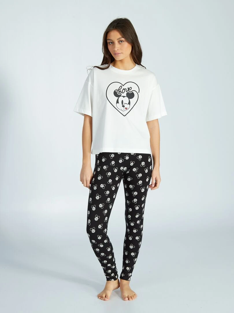 Pyjama long 'Mickey' 2 pièces Noir/blanc