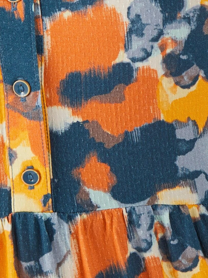 Robe longue imprimée à volants   Damart   Bleu