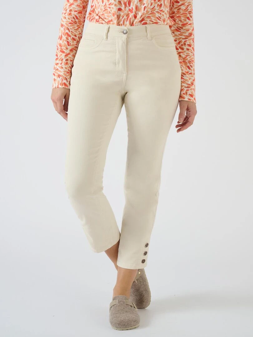 Pantalon 7/8ème boutons bas de jambes Damart Blanc Ecru Blanc