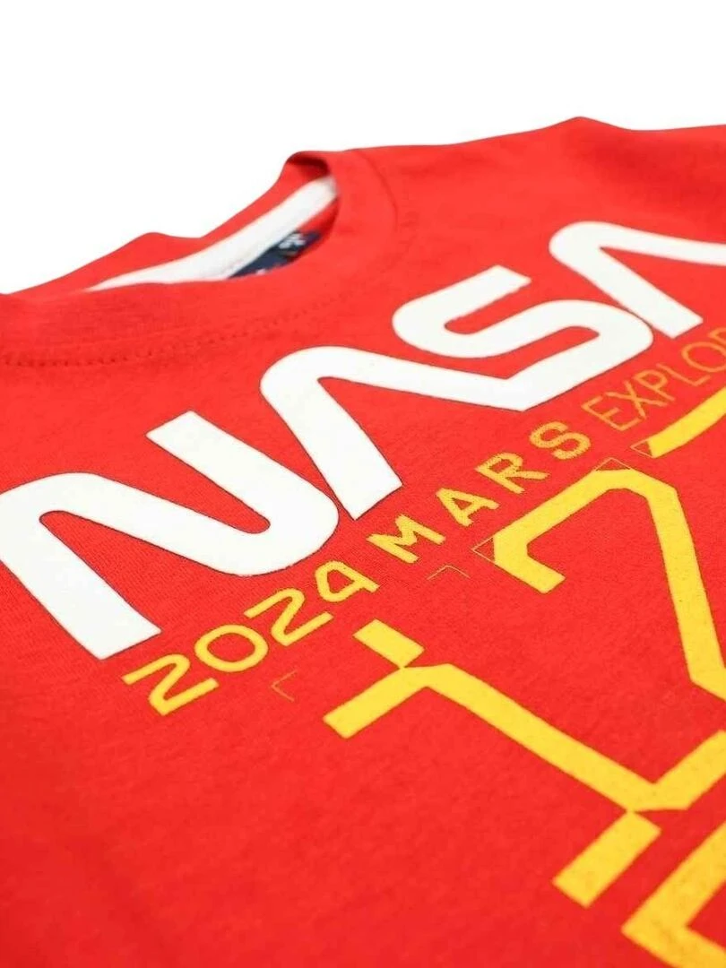 Nasa   T shirt garçon imprimé logo en coton   Rouge
