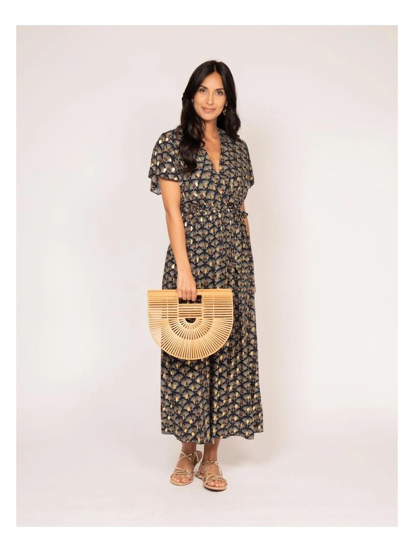 Robe longue motifs IRABO Bleu marine