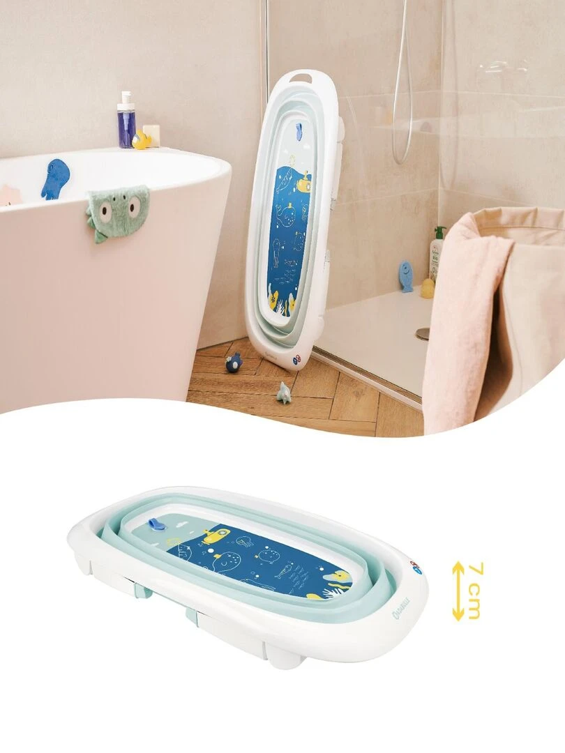 Baignoire pliable super compacte capacité 35L témoin température 'Badabulle'   Bleu clair