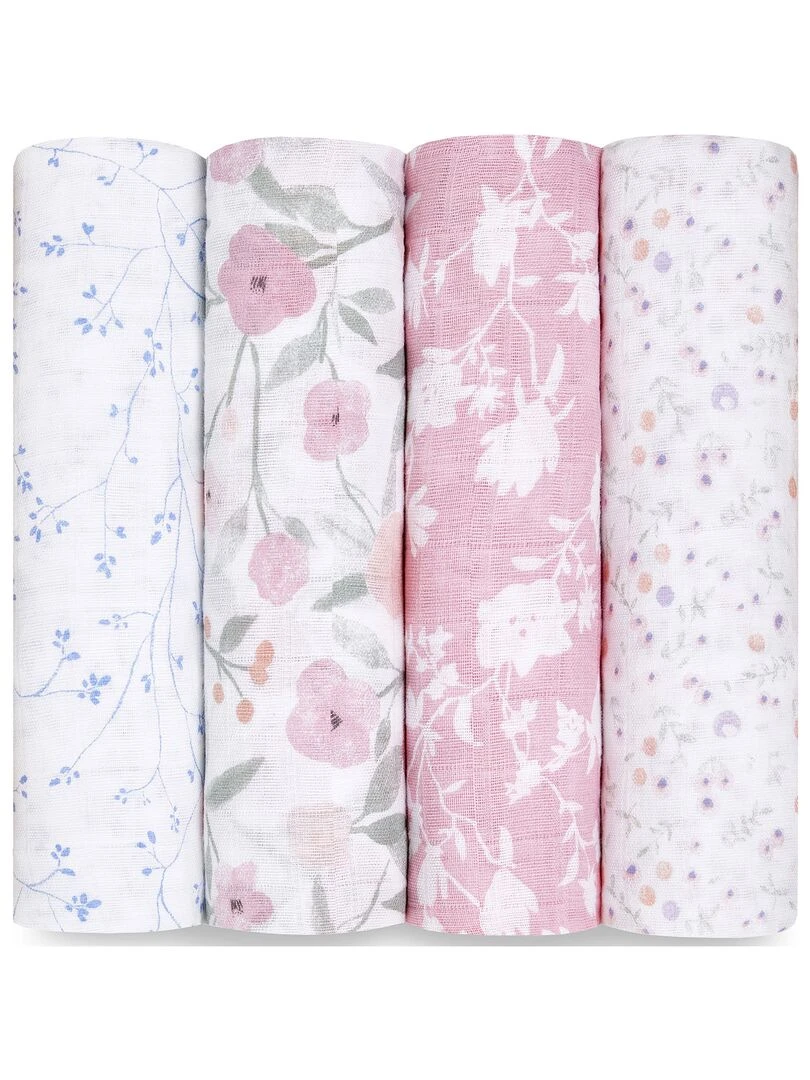 Lot de 4 maxi langes en coton Ma Fleur (120 x 120 cm) Rose