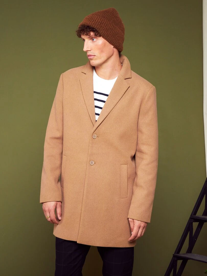 Manteau long avec ouverture boutonnée   Beige