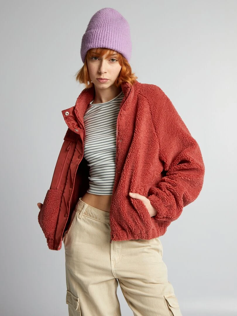 Veste en sherpa à manches longues Brique