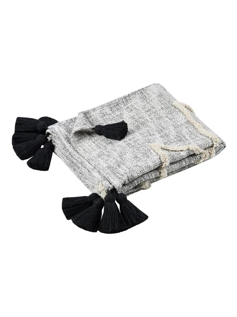 Plaid 125x150 cm Benito naturel coton Noir