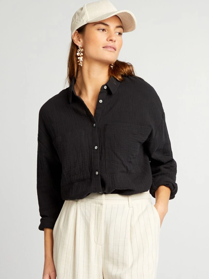 Chemisier en gaze de coton noir