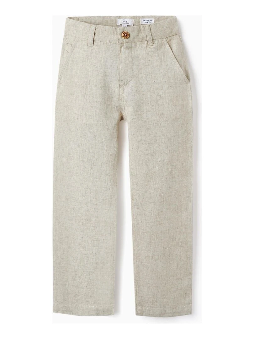 Pantalon Chino en Lin pour Garçon 'Slim Fit' Beige