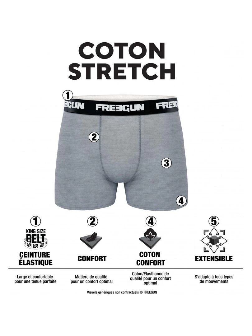 Lot de 6 Boxers coton garçon Uni Freegun Noir