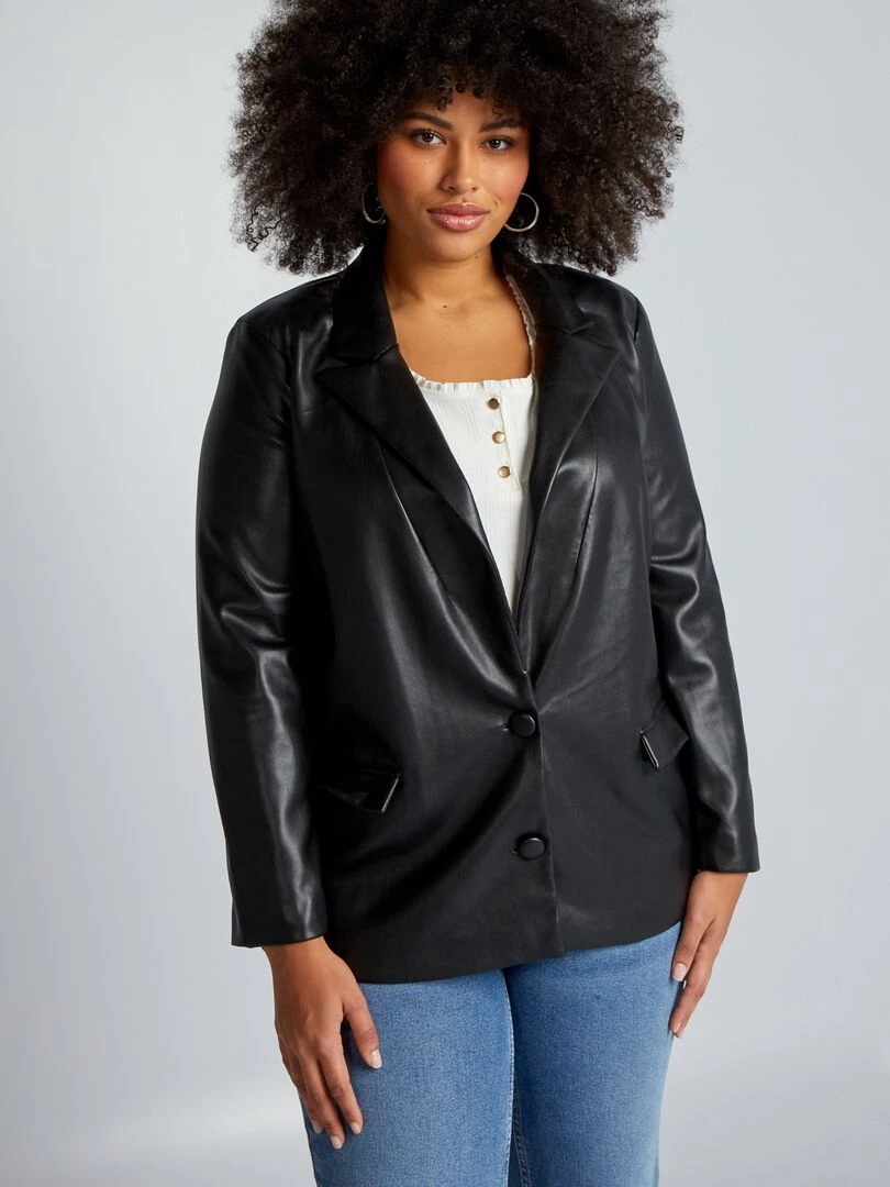 Veste mi longue en simili   noir