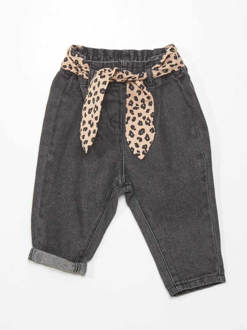 Ensemble blouse + pantalon paper bag   2 pièces   Beige/noir