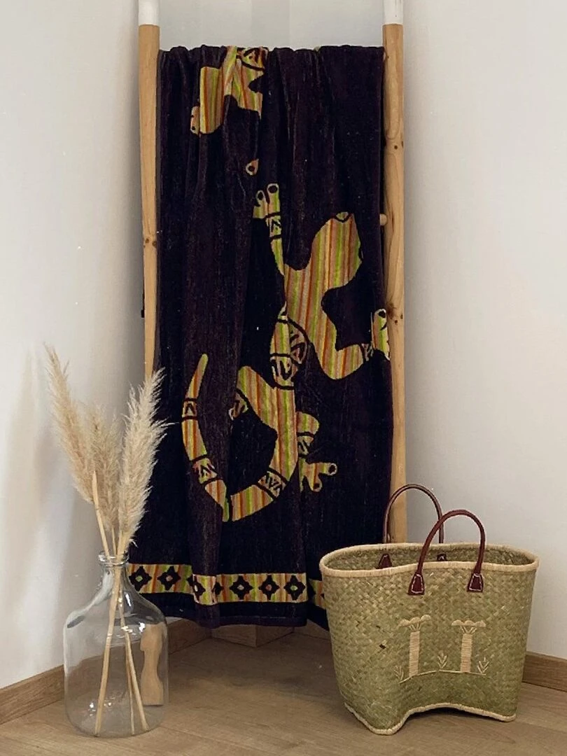 Serviette de plage éponge velours Jacquard Salango 90x160 Marron foncé