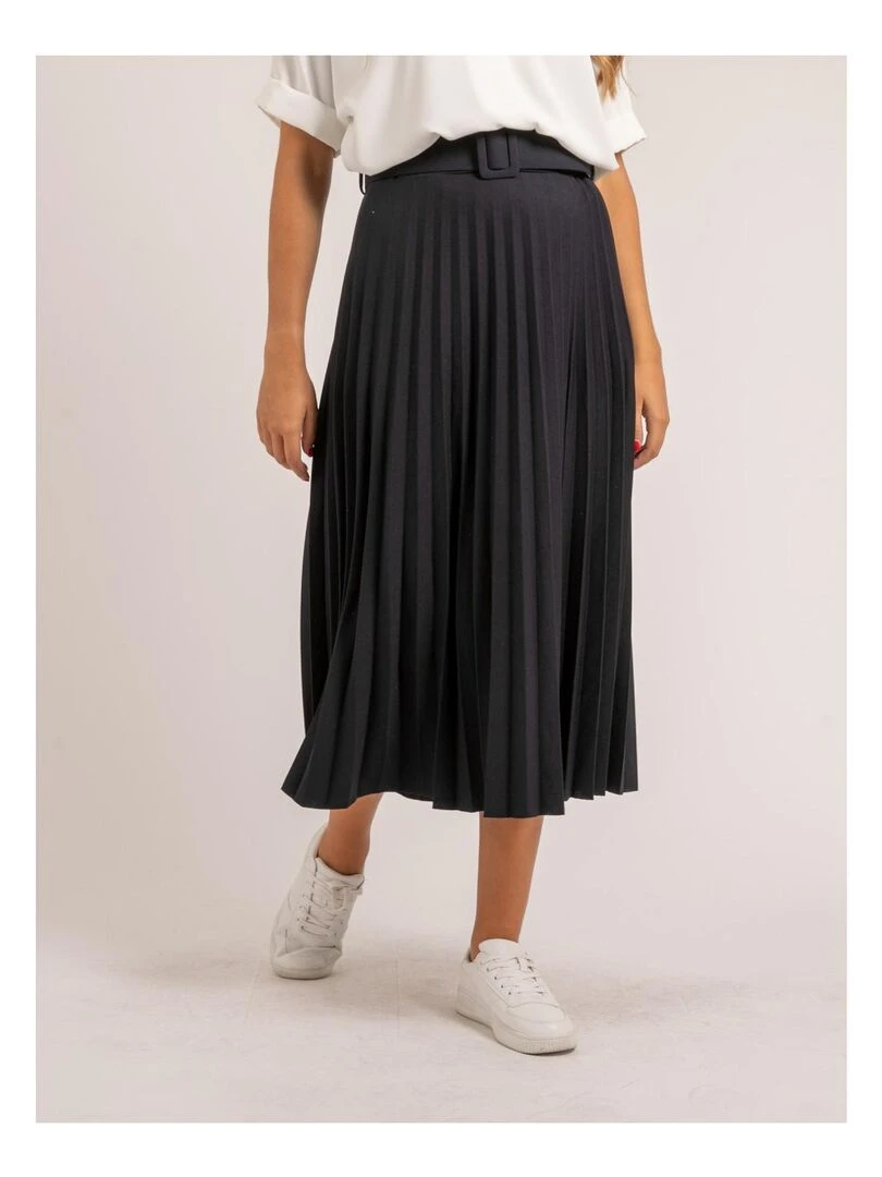 Jupe longue plissée et ceinture XOLEDE Bleu marine