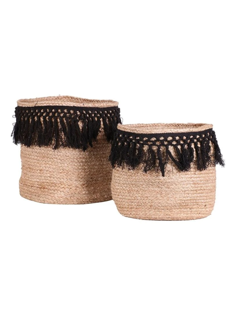 Ensemble de 2 paniers jute tressage noir Beige