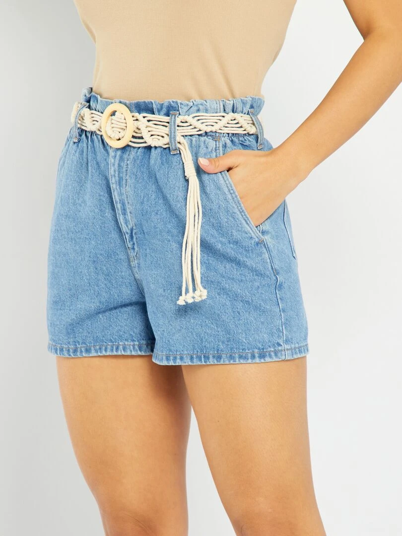 Short en denim paperbag   Bleu