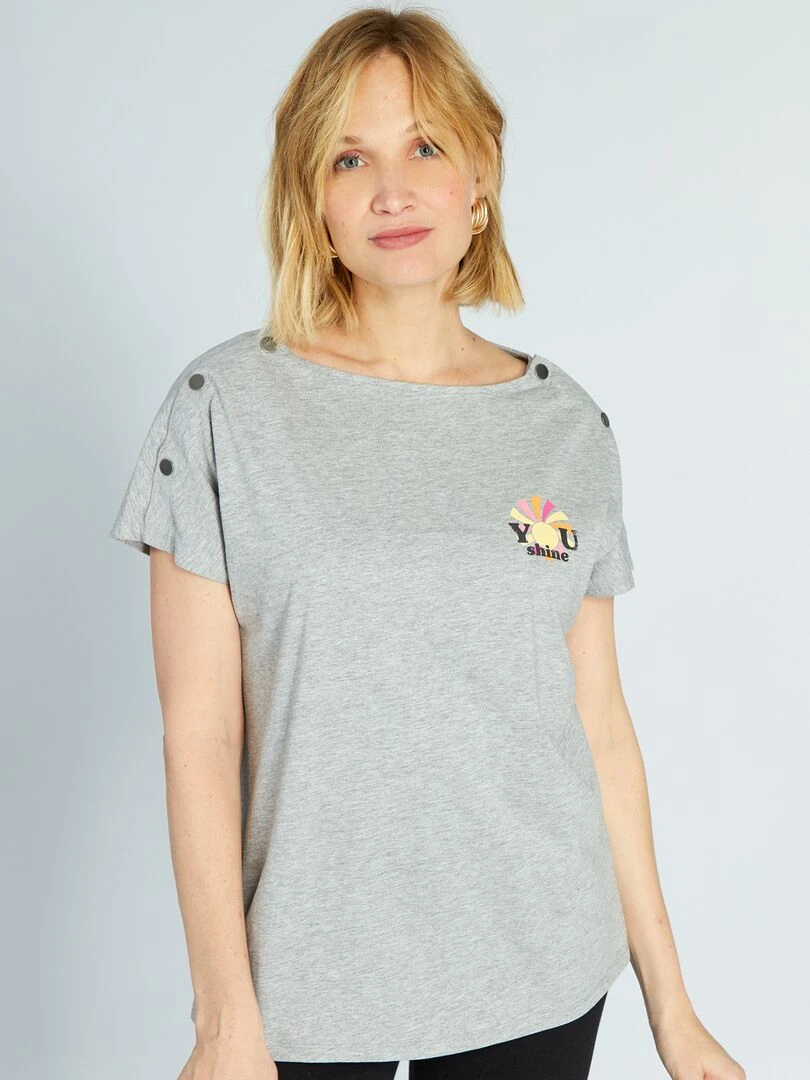 T shirt d'allaitement avec col boutonné   Gris