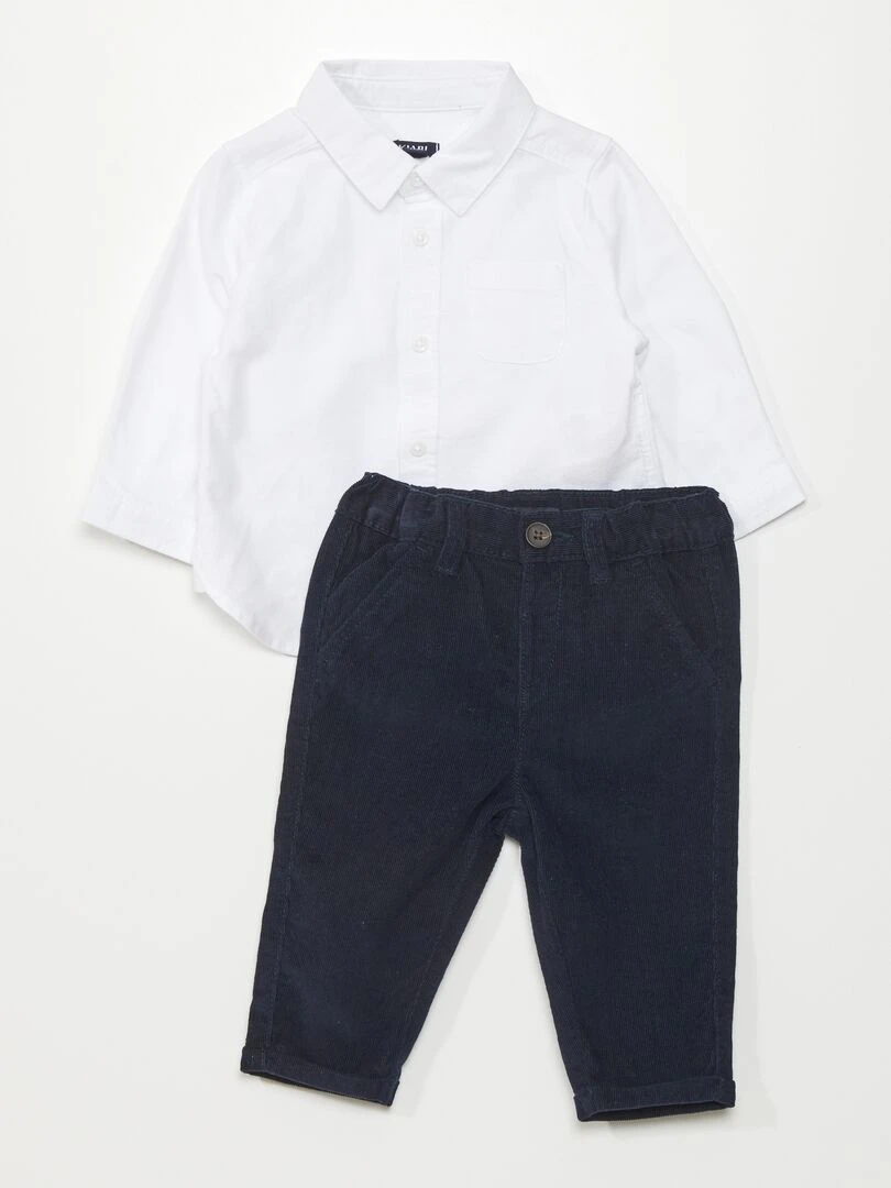 Ensemble pantalon + chemise Blanc/marine