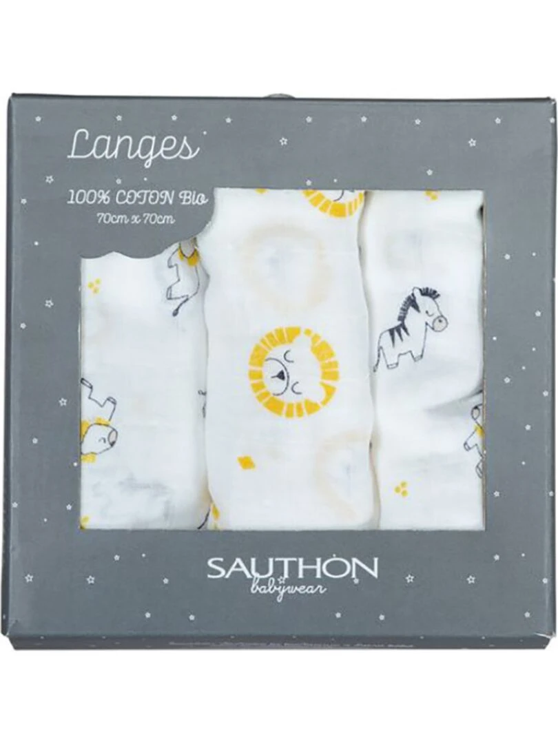 Lot de 3 langes en coton bio Pluche et Pompon (70 x 70 cm)   Jaune