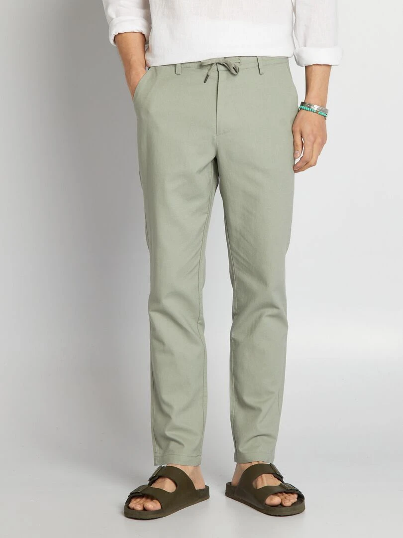 Pantalon chino coupe slim en lin mélangé Vert