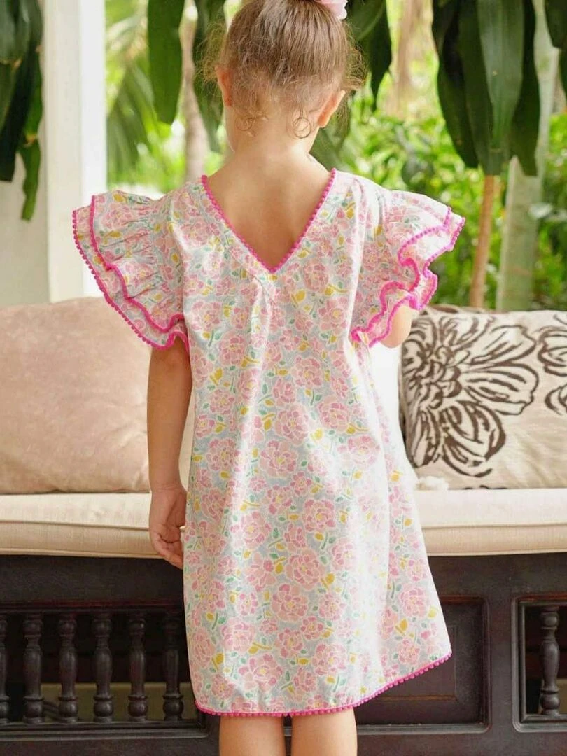 Robe Cérémonie Fleurie Rose Été Manches Papillons BUTTERFLY La Faute à Voltaire Rose clair
