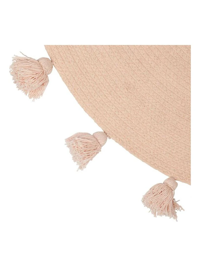 Tapis rond pompons rose coton D90 Rose