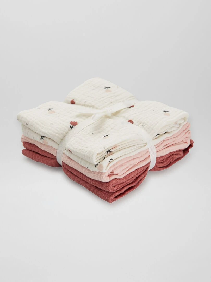 Lot de 3 langes en gaze de coton Rose