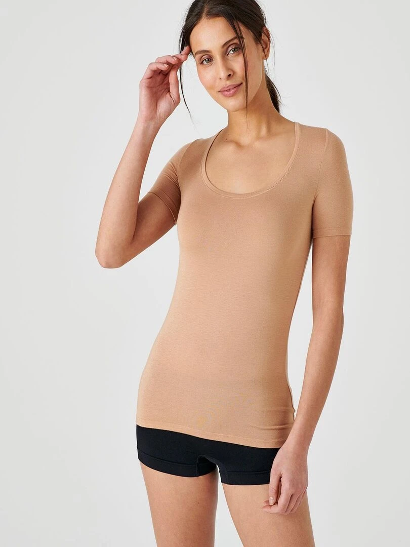 T shirt manches courtes Thermolactyl invisible Damart Marron