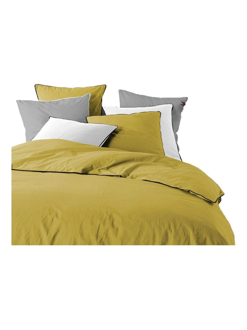 Parure housse couette + taies coton lave Lanettes Jaune