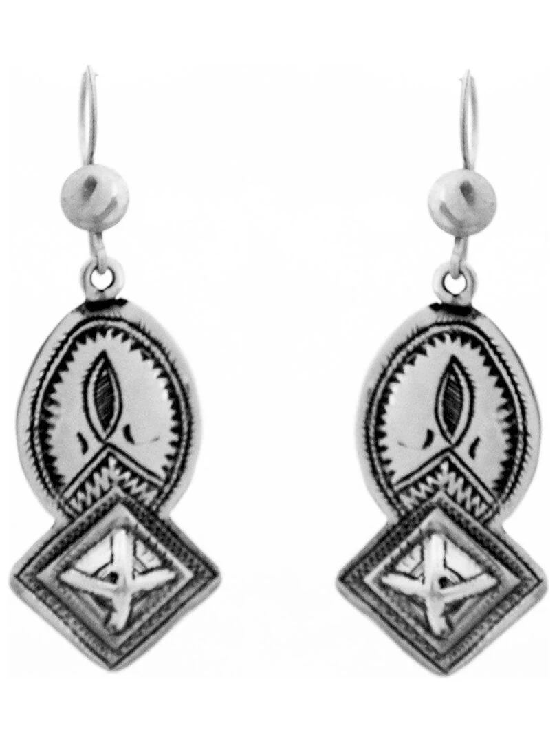 Boucles d'oreilles touareg longues artisanat afrique Bijoucolor Argent