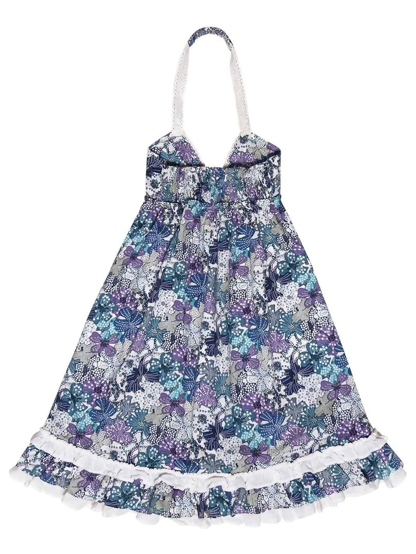 Robe Bohème Fille  Fleurie Liberty Lilas Violet Bleu  EUGENIE   'LA FAUTE A VOLTAIRE'   Blanc Bleu marine Blanc