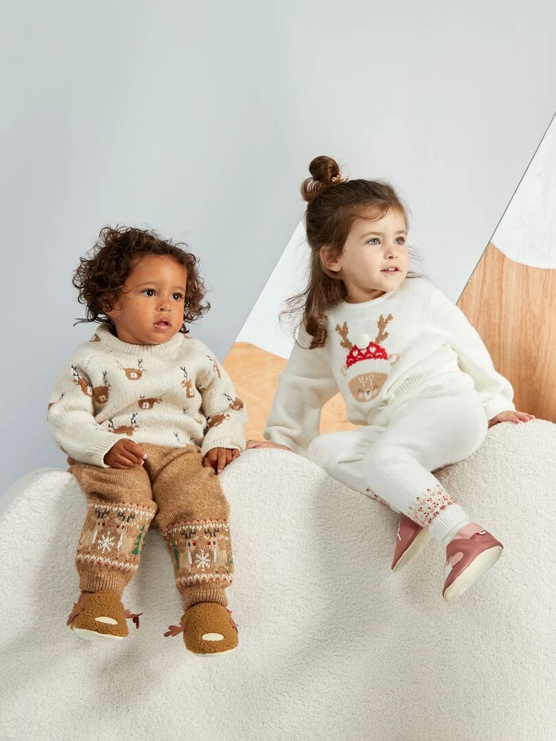 Legging en maille + chaussettes de Noël   2 pièces   Blanc/rouge